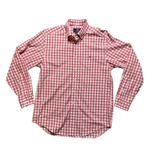 Vineyard Vines Smith's Bay Gingham Tucker Shirt Men’s Size M Pink Long Sleeve